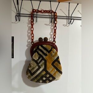 Vintage funky velvet lucite bag with kissing clasp.